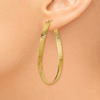 14k Yellow Gold Textured 2 1/8" Twisted Oval Hoop Earrings