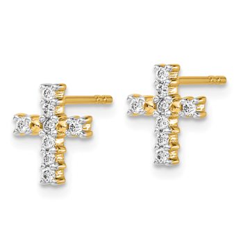 14K Yellow Gold and Rhodium Over 14K Yellow Gold Polished Diamond Cross
Stud Earrings