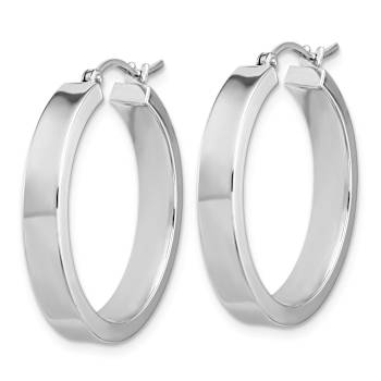 Rhodium Over 14k White Gold 1/1" Polished Hoop Earrings
