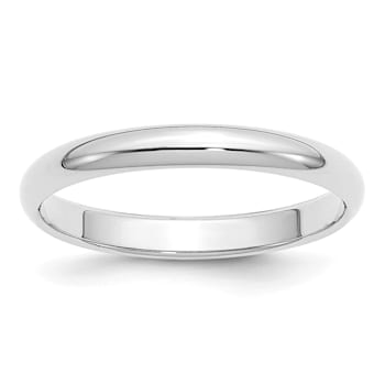 Rhodium Over Sterling Silver 3mm Half-Round Band