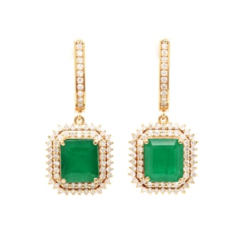 5.64 Ctw Emerald and 1.10 Ctw White Diamond Earring in 14K YG