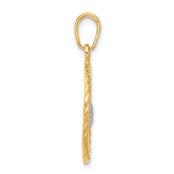 14k Two-tone Gold Diamond-cut Heart Mom Pendant