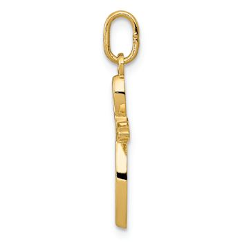 14k Yellow Gold Polished Small Ribbon Cross Pendant