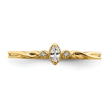 14K Yellow Gold Petite Beaded Edge Marquise Diamond Ring 0.09ctw