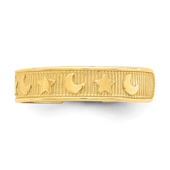 14K Yellow Gold Star and Moon Adjustable Toe Ring