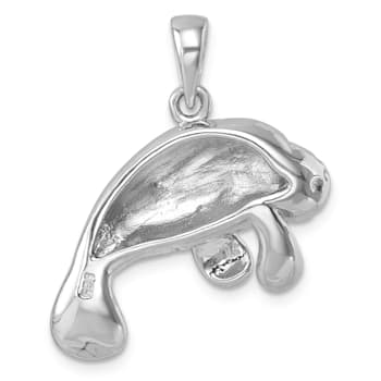 Rhodium Over Sterling Silver Medium Manatee Pendant