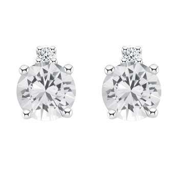 4mm Round White Topaz with Diamond Accents 14k White Gold Stud Earrings