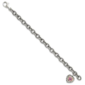 Sterling Silver with 14K Gold Over Sterling Silver Accent Oxidized Lab
Pink Sapphire Heart Bracelet