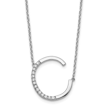 Rhodium Over 14k White Gold Sideways Diamond Initial C Pendant Cable
Link 18 Inch Necklace