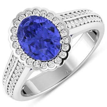 Oval Purple Tanzanite Diamond Bridge 14K White Gold Ring