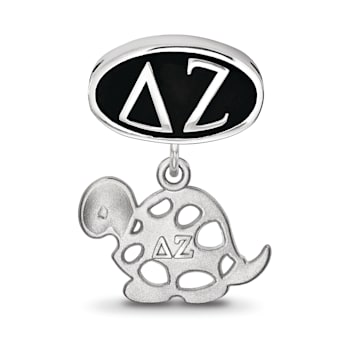 Sterling Silver LogoArt Delta Zeta Oval with Turtle Dangle Bead