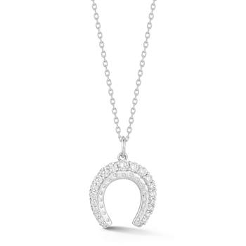 Rachel Zoe CZ Horseshoe Pendant Necklace in Rhodium Over Sterling Silver