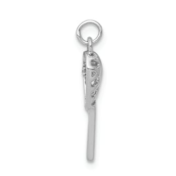 Rhodium Over 14k White Gold Textured Diamond Lacrosse Stick Pendant