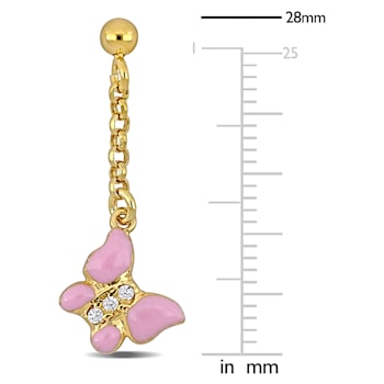 Children's Cubic Zirconia Pink Enamel Butterfly Drop Earrings 18K Yellow
Gold Over Sterling Silver