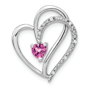 Rhodium Over 14k White Gold Pink Sapphire and Diamond Heart Chain Slide