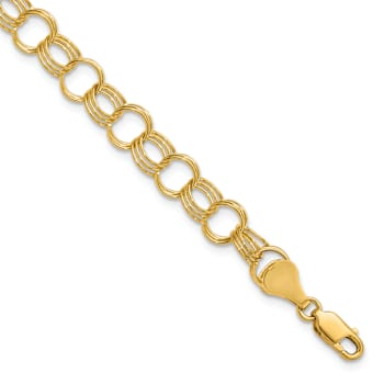 10k Yellow Gold Solid 7mm Triple Link Charm Bracelet