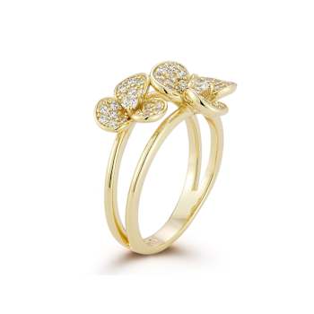 Rachel Zoe CZ Double Flower Stacked Ring in 14K Gold Over Sterling Silver