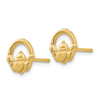 14k Yellow Gold Textured Claddagh 9.5mm Stud Earrings