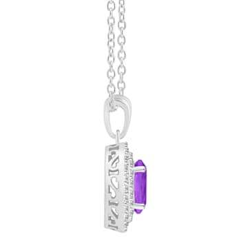 8x6mm Oval Amethyst And White Topaz Accent Rhodium Over Sterling Silver
Double Halo Pendant w/Chain