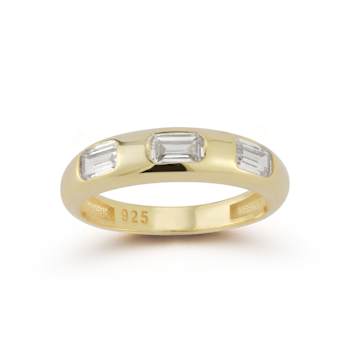 Sterling Statements 14K Yellow Gold Over Sterling Silver 3 Stone CZ Dome Ring