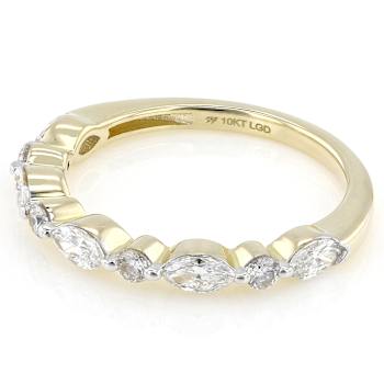 Lab-Grown Diamond Marquise and Round Band Ring in 10k Gold