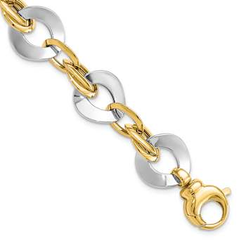 14k Two-tone Gold 14.5mm Polished Fancy Link Bracelet