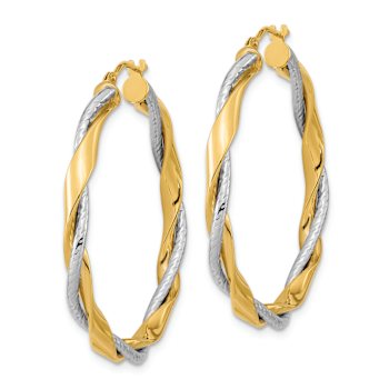 14k Yellow Gold and 14k White Gold 1 7/16" Polished Rope Twisted
Hoop Earrings