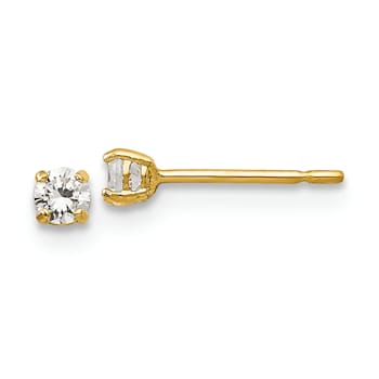 14K Yellow Gold 2.5mm Round Cubic Zirconia Basket Set Stud Earrings