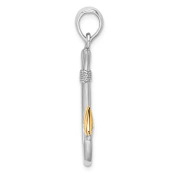 Rhodium Over Sterling Silver 3D Fish Hook with 14k Yellow Gold Accent Pendant