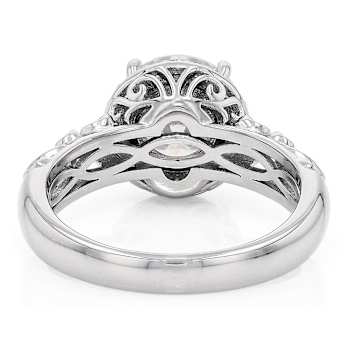Sparkling Moissanite Halo Ring In Platinum-Enhanced Sterling Silver