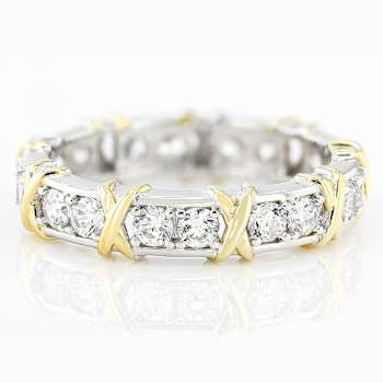 Two-Tone CZ Eternity Band Ring In Platinum And 18K Gold Over Sterling Silver