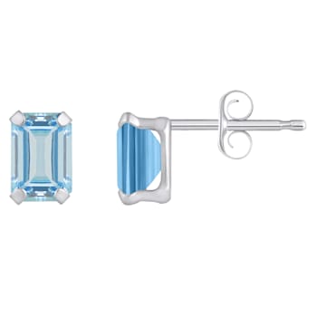 6x4mm Emerald Cut Aquamarine Rhodium Over 10k White Gold Stud Earrings