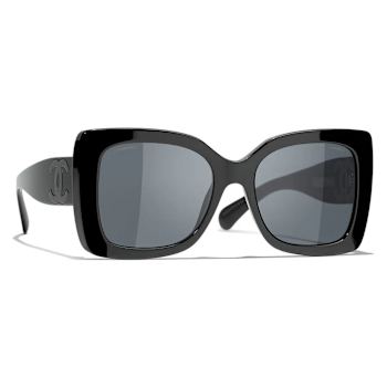 Chanel Black Frame with Large "CC Black Logo / Gray Lens Sunglasses