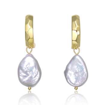 Pear Shape Pearl Drop Earrings In 14K Gold Over Sterling Silver