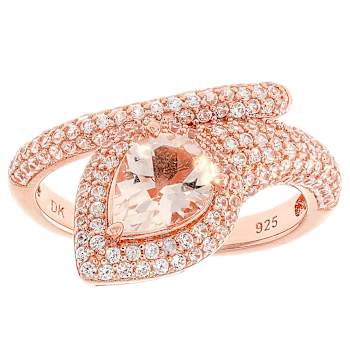 Morganite And White Zircon Ring In 18K Rose Gold Over Sterling Silver 1.70ctw