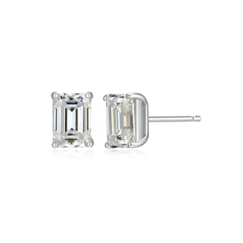 Emerald Cut Moissanite Platineve Stud Earrings 2.02ctw DEW