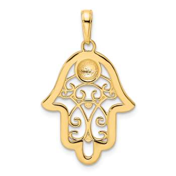 14K Two-tone Gold Diamond-Cut Evil Eye Filigree Hamsa Pendant