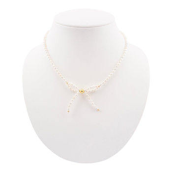 Cultured Freshwater Pearl Bow Necklace with Gold-Tone Brass Accents