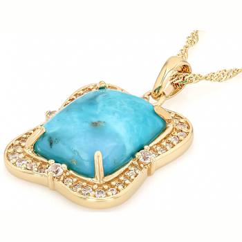 Turquoise And White Zircon Pendant Necklace In 18K Gold Over Sterling Silver