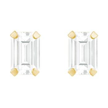 6x4mm Emerald Cut White Topaz 10k Yellow Gold Stud Earrings
