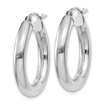 Rhodium Over 14k White Gold Polished 1" Tube Hoop Earrings