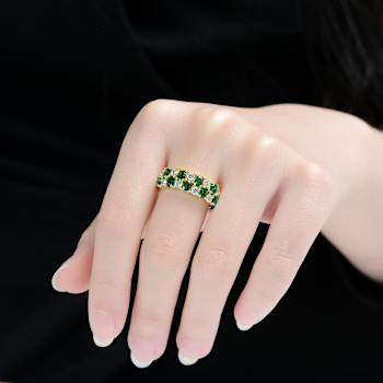 Emerald Color CZ And White CZ Band Ring In 14K Gold Over Sterling Silver
