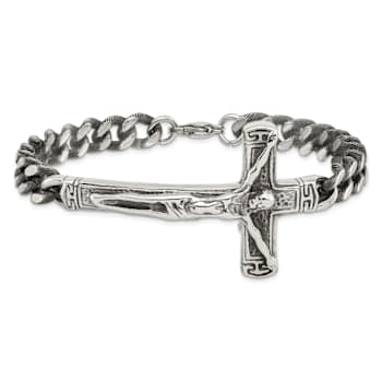 Stainless Steel Antiqued and Polished Crucifix Bracelet