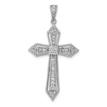 Rhodium Over 14k White Gold Textured Diamond Passion Cross Pendant