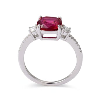 Red Lab Created Ruby Rhodium Over Sterling Silver 3-Stone Ring