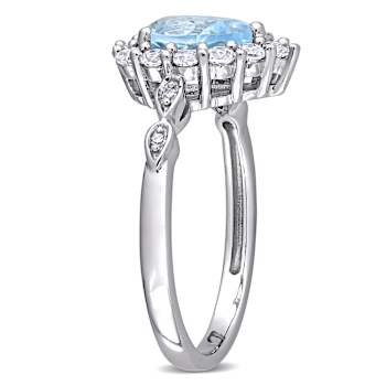 Created White Sapphire, Sky Blue Topaz and Diamond 10K White Gold Ring 1.97ctw