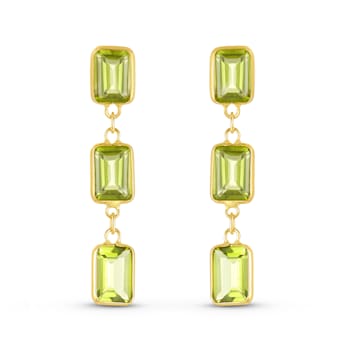 Peridot 7x5mm Rectangular Octagonal 14K Yellow Gold Dangle Earrings