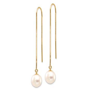 14K Yellow Gold 7-8mm White Rice Freshwater Cultured Pearl Box Chain
Threader Earrings