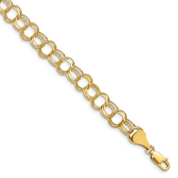 14k Yellow Gold 7mm Triple Link Charm Bracelet