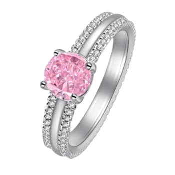 Round Pink and White Cubic Zirconia Sterling Silver Ring